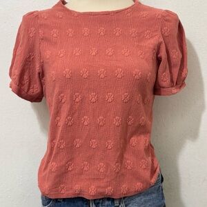 Women's Textured Puff Sleeve Top - Rust